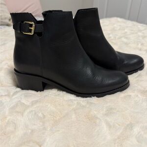 Cole Haan Black Ankle Boots with Gold Accent